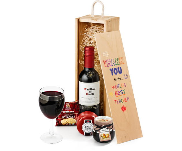 Gifts for Teachers Wine & Cheese Gift Set With Printed Lid